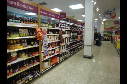 Wood cladding in the wines and spirits aisle adds warmth to the range